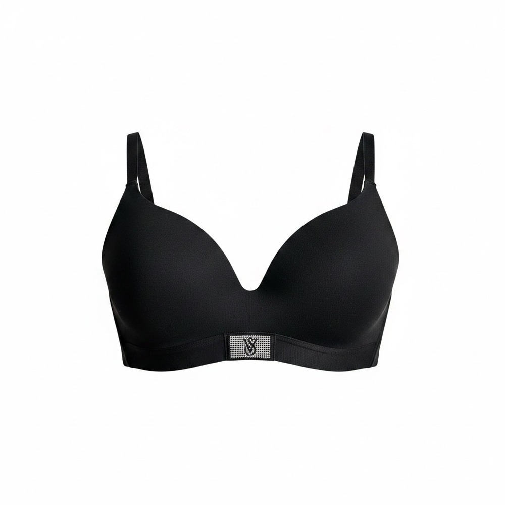 Victoria's Secret Black Wireless Push Up Bra Rhinestone Logo 34D